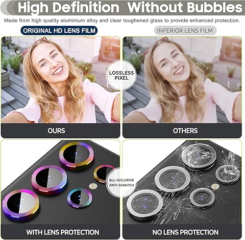 Miniatura 6 de Suoman Protector de lente de cámara para Samsung Galaxy S24 Ultra, metal+[antiarañazos] 9H dureza vidrio templado (2 en 1) lente protectora Negro