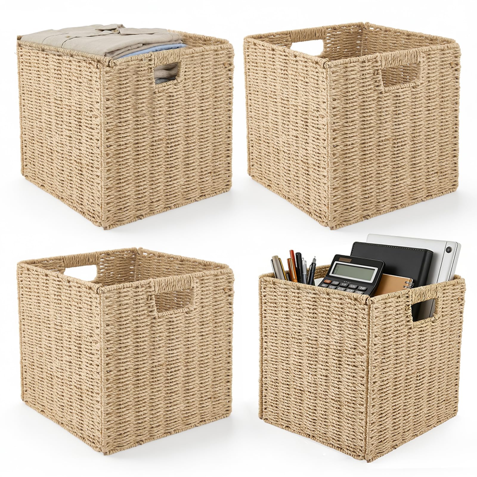 Kallax - Set di 4 cestini intrecciati, adatti per scaffali Kallax, 30 x 30 x 30 cm, colore: Naturale Kallax Expedit con manici, cestino intrecciato, per scaffali