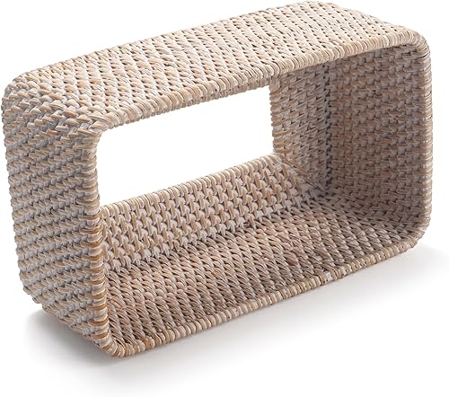 Miniatura 4 de Cubierta de caja de pañuelos de ratán tejido natural porta servilletas faciales rectangular 10 x 6.1 x 4.1 pulgadas (blanco)