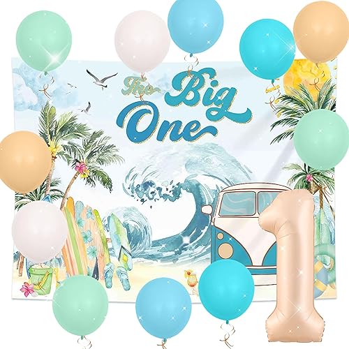 The Big One - Decoraciones de fondo de primer cumpleaños, globos de surf de primer cumpleaños, suministros de fiesta en la piscina