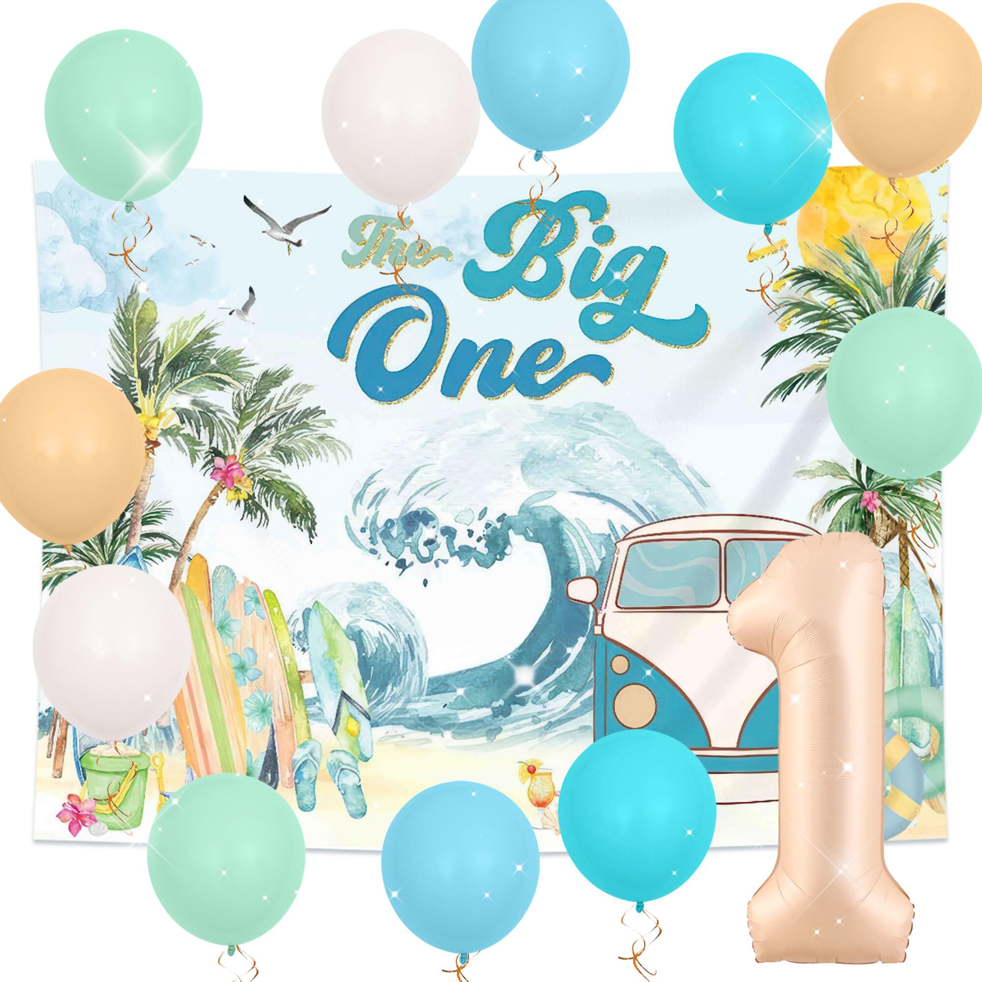 Photo 1 of The Big One First Birthday Backdrop Decorations Surf 1st Balloons Boy
