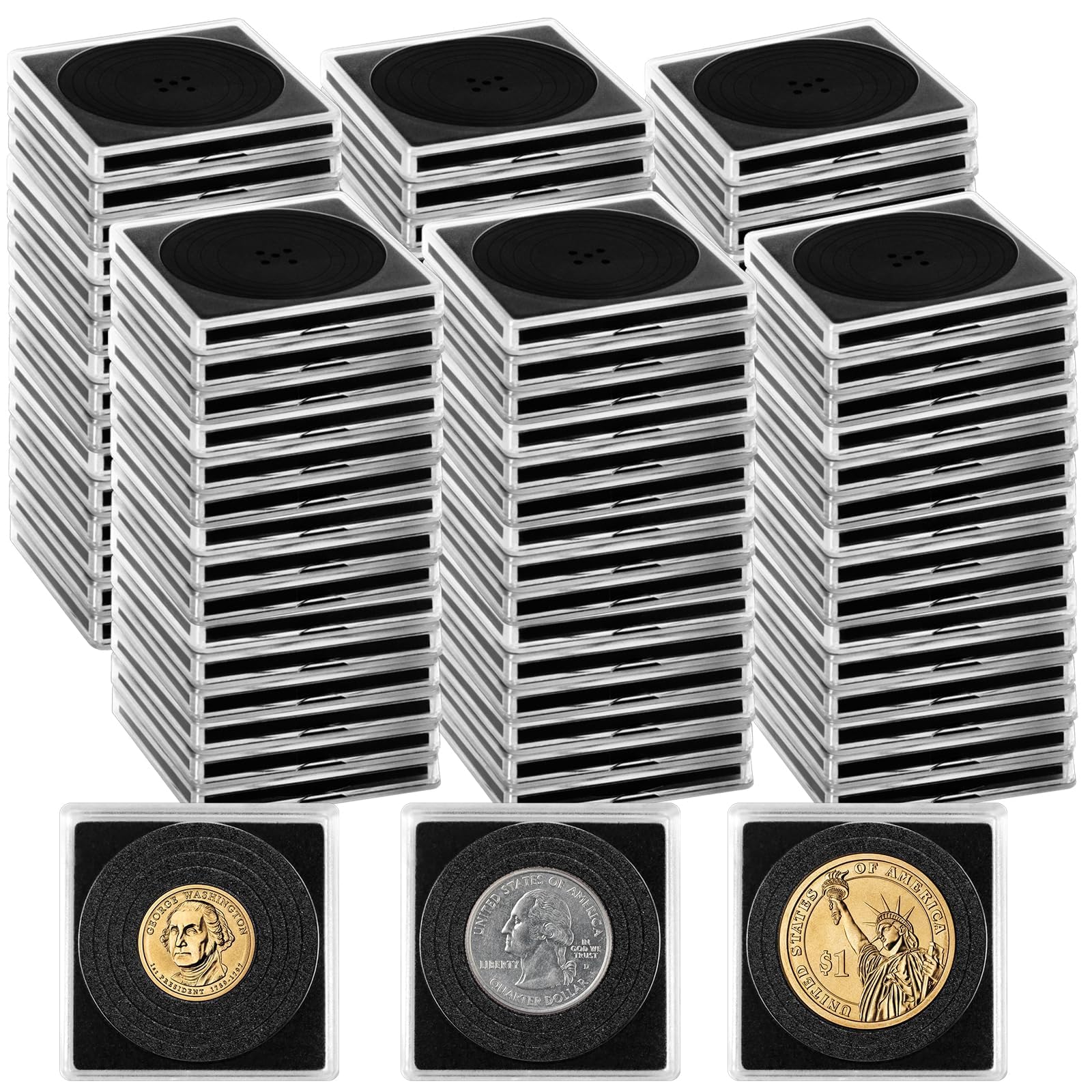 Fansunta 160 Pcs Adjustable Acrylic Coin Collection Cases with Sponges, Coin Snap Holder, Silver Dollar Protection Cases for Collectors, Coin Dollar
