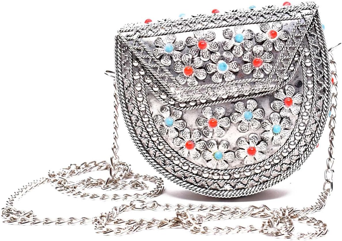 Girl's Handcrafted Metal Stone Carved Clutch
