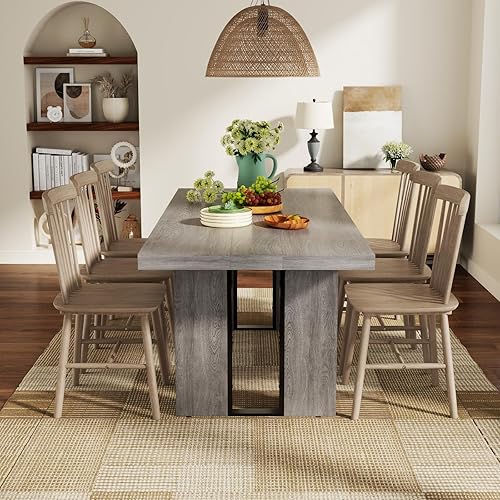 Miniatura 3 de Gyfimoie Mesa de comedor grande de 71 pulgadas, mesa de comedor rústica para 6 a 8 personas, mesa de cocina rectangular gruesa con patas resistentes