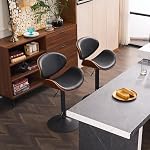Kidol & Shellder Black Bar Stools with Curved Back Modern Swivel Adjustable Counter Height Bar Chairs Faux Leather Upholstered Bentwood Barstools for Kitchen Island, Single Pack