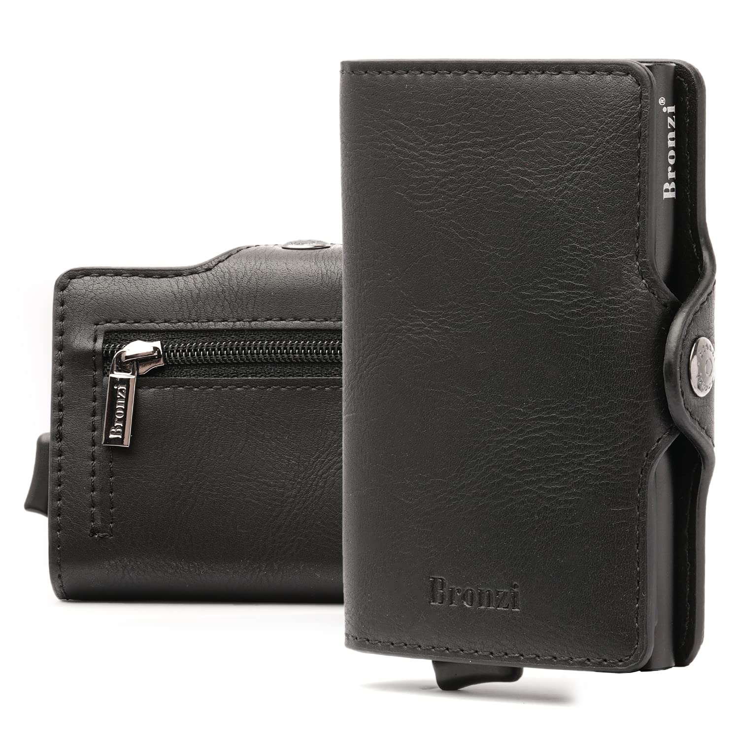 Bronzi® Portafoglio Uomo Slim Piccolo | Portacarte Uomo Donna Portatessere Porta Carte Di Credito | Portafogli Mini Protezione RFID con Portamonete | Box Regalo - Brand Italiano