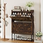 Cozyman Narrow Shoe Storage Cabinet with 2 Flip Drawers & Adjustable Shelf for Entryway, Freestanding Hidden Slim Shoe Organizer Rack, Rustic Brown