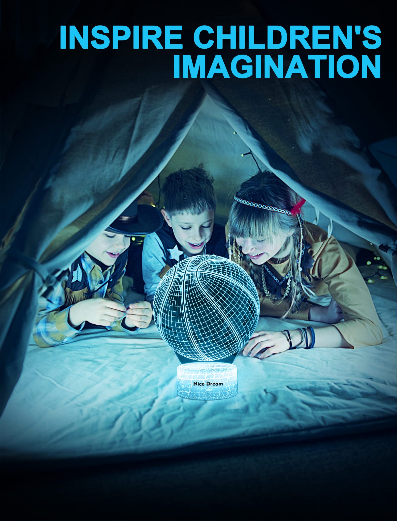 Nice Dream Luce Notturna da Basket per Bambini, Lampada da Illusione 3D Luce LED, Telecomando 16 Cambia Colore Dimmerabile, Regali di Natale per Ragazze Ragazzi Soggiorno Arredamento Camera da Letto