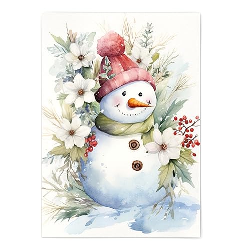 Creative Path Studios Whimsical Watercolor Floral Snowman Portrait Wall Art