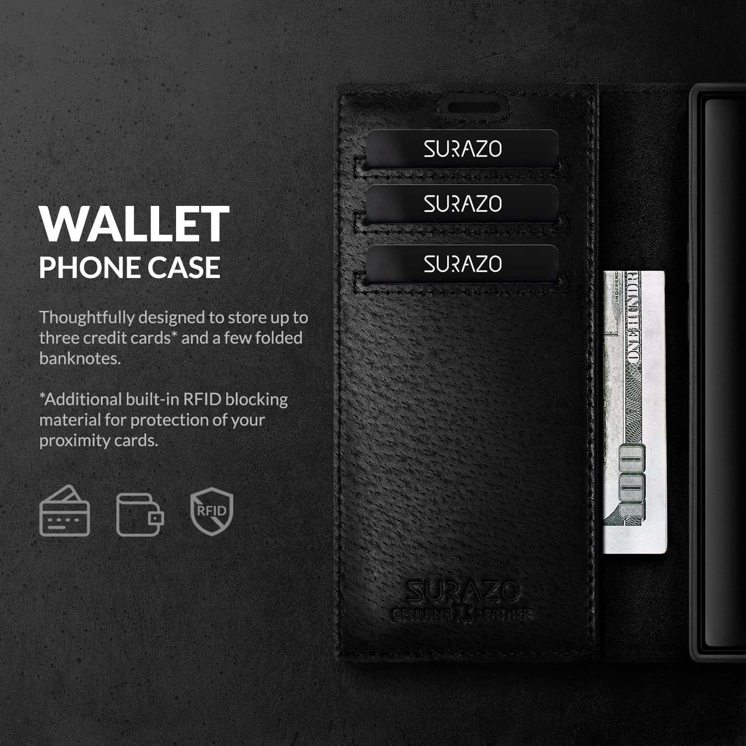 SURAZO Premium Skórzane Etui Na Telefon Kompatybilne Samsung Galaxy S23 Ultra (6,8) Zamykanie na Magnes Case Skóra Naturalna Obudowa Ochronna RFID Stojak TV Odporność na wstrząsy Portfel na karty