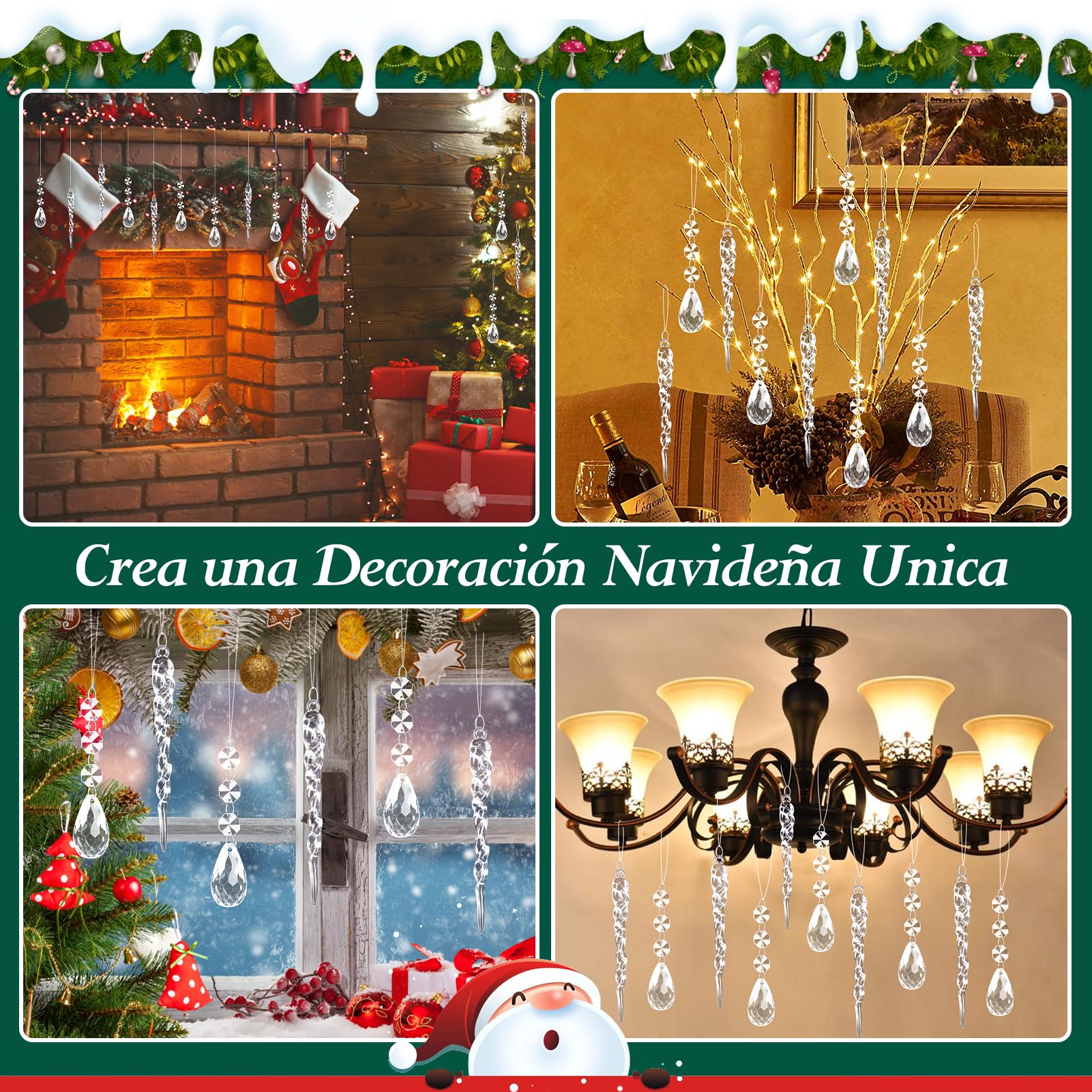 Kiiwah 20 Piezas Acrílico Adorno Colgante Decoración Navideña Carámbanos de Copo de Nieve, Cristal Carámbanos De Gotas Decoracion Colgantes de Navidad, Arbol Navidad Adornos para Invierno Decoracion