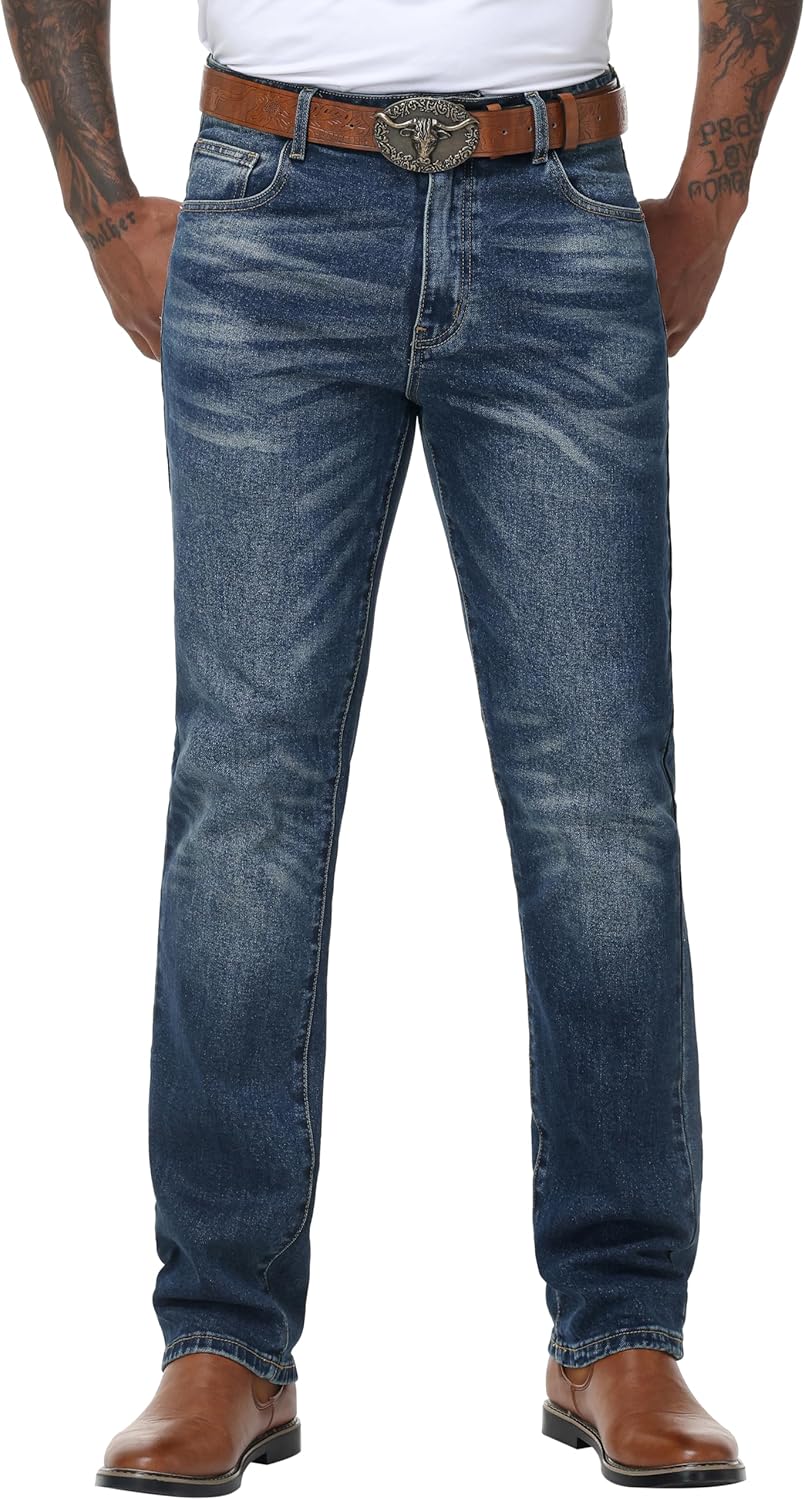 Men's Stretch Regular Fit Straight-Leg Jeans - Cowboy Cotton Fashion Comfort Flex Waist Denim Pants