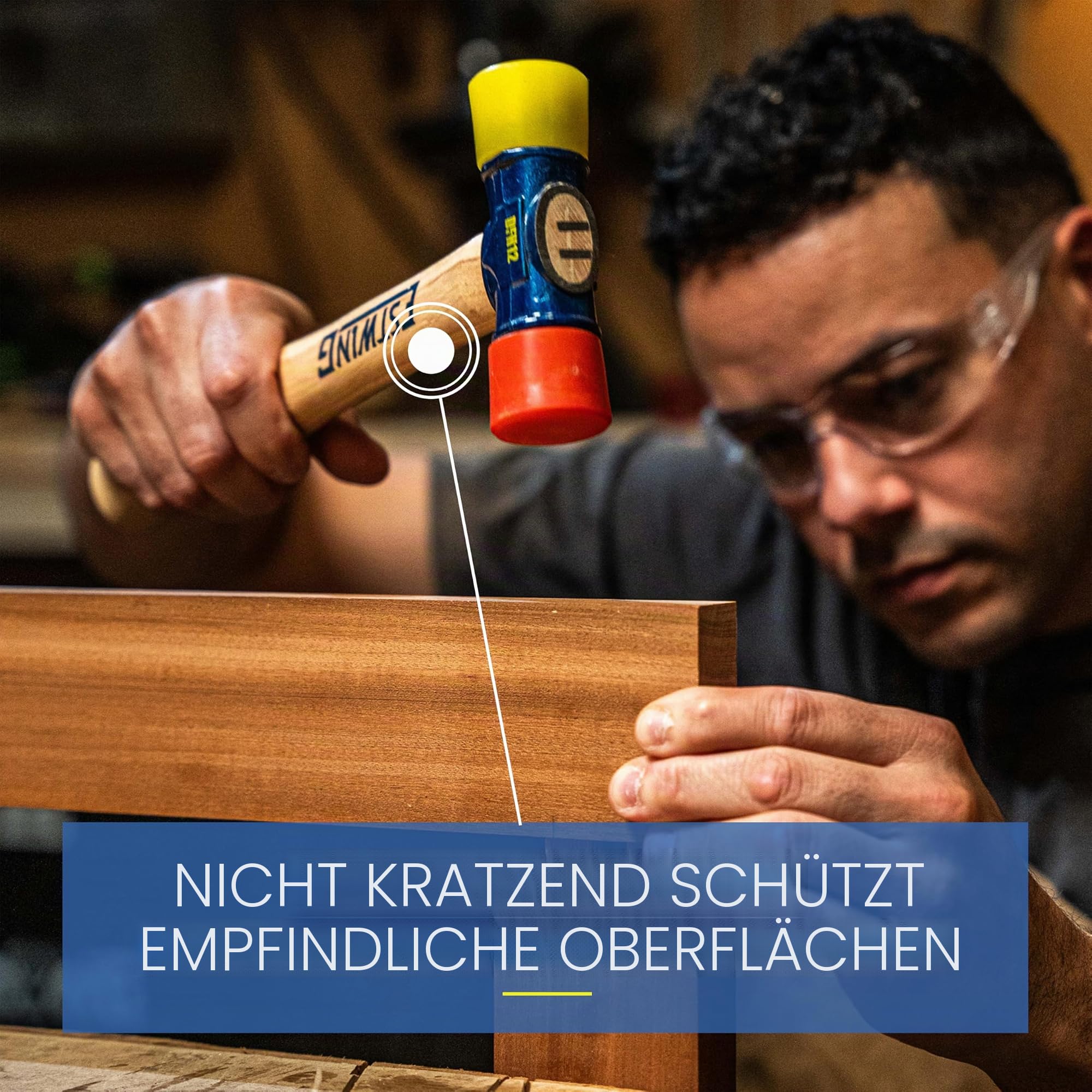 Estwing - DFH-12 Gummihammer – 340 g doppelseitiger Hammer mit weichen/harten Spitzen und Hickory-Holzgriff – DFH12, Schwarz, Rot und Gelb