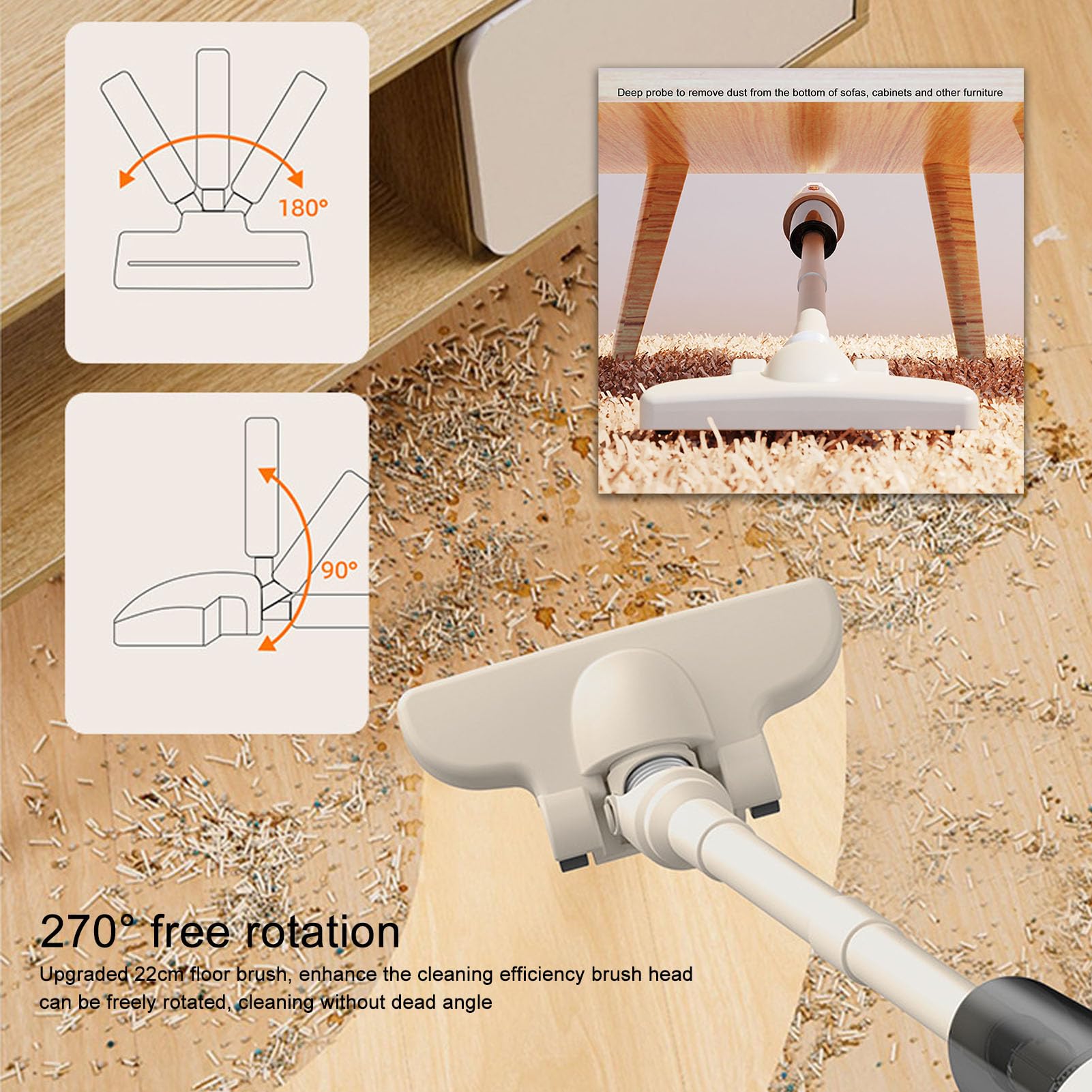 Aspirateur à Bâton Puissant, Aspirateur Vertical Portatif Portatif, Brosse Rotative à 270 Degrés pour Tapis et Poils d'animaux