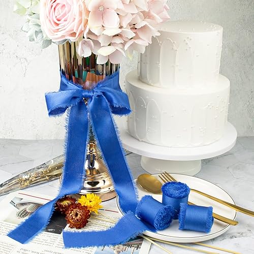 Vista 103 de Burgundy Dark Red Silk Ribbon 1-1/2 Inch x 21Yds Handmade Fringe Silky Chiffon Frayed Fabric Ribbon for Gift Wrapping, Flower Bouquet, Wedding