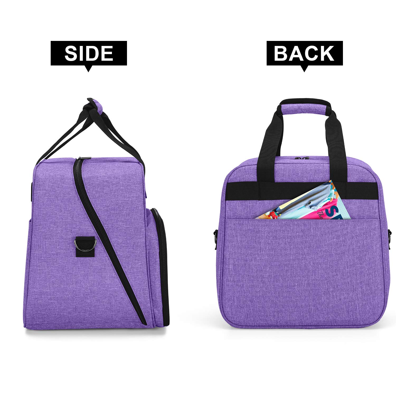 Yarwo Borsa per Macchina da Cucire, Borse da Trasporto per Macchina da Cucire, con Tavola di Legno Inferiore Staccabile e Tasche, Viola