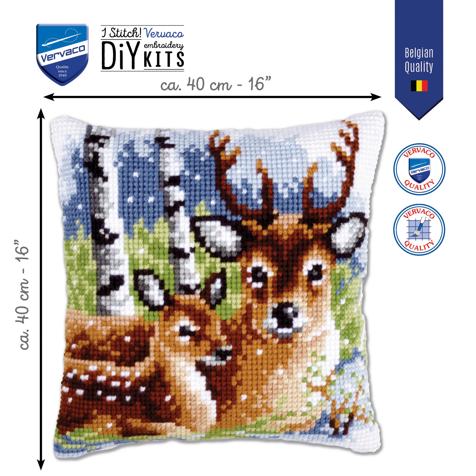 VERVACO Kit Cuscino Punto Croce Famiglia dei Cervi Set Ricamo Principianti Cuscini Gobelin Decorativi ca. 40 x 40 cm Accessori per Lavoretti Creativi DIY Casa Decor Hobby Adulti Cross Stitch