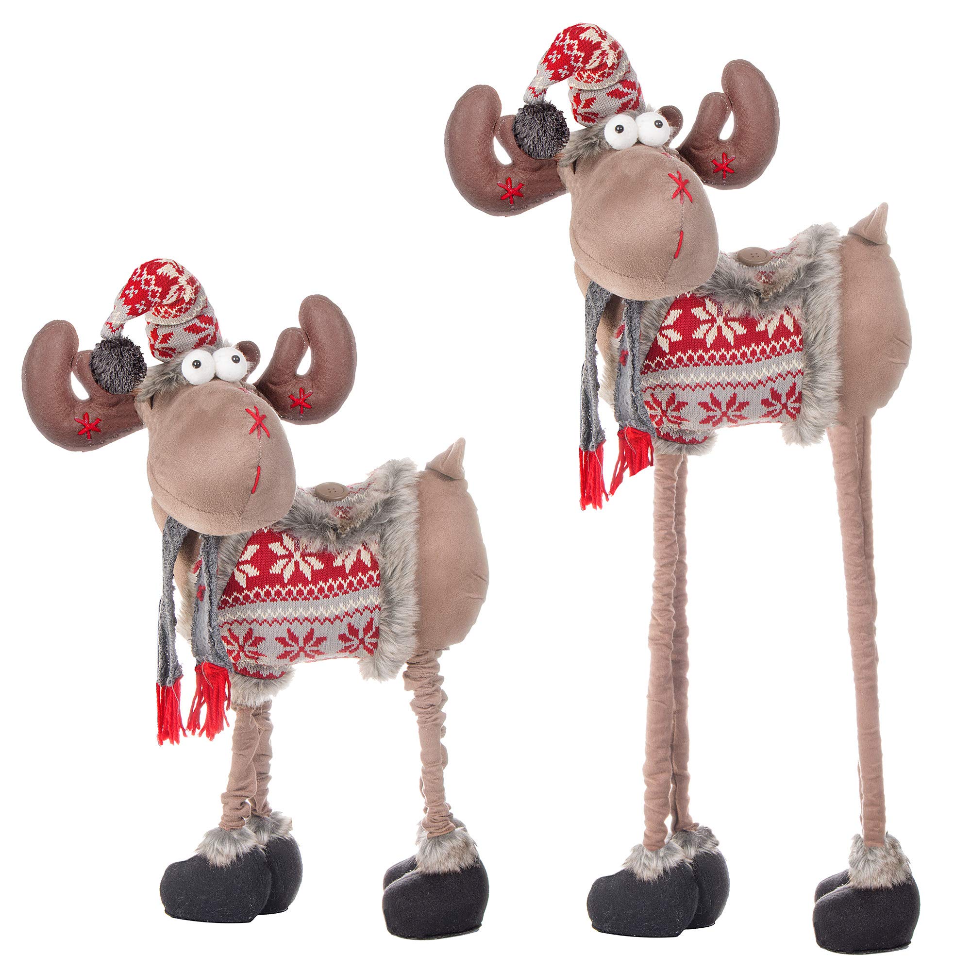 SPRINGOS Weihnachtsfigur Rentier Elch Teleskopbeine höhenverstellbar von 72 bis 100 cm niedlich mit Mütze und Schal Weihnachtsdekoration (Kleidung rot, grau, weiß, 72-100 cm)