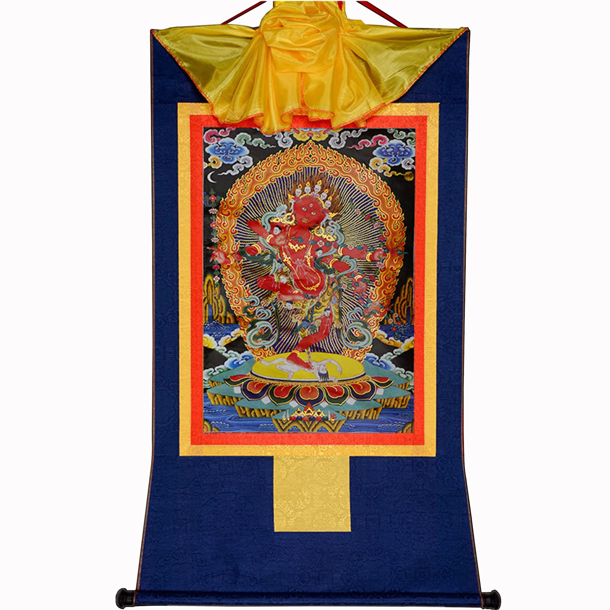 Gandhanra Tibetan Buddhist Thangka Wall Hanging,Kurukulla Thangka,Mother Buddha Kuru,Hot Stamped Brocade Buddhist Tapestry for Zen Home Decor, Meditation, Spiritual Relaxation