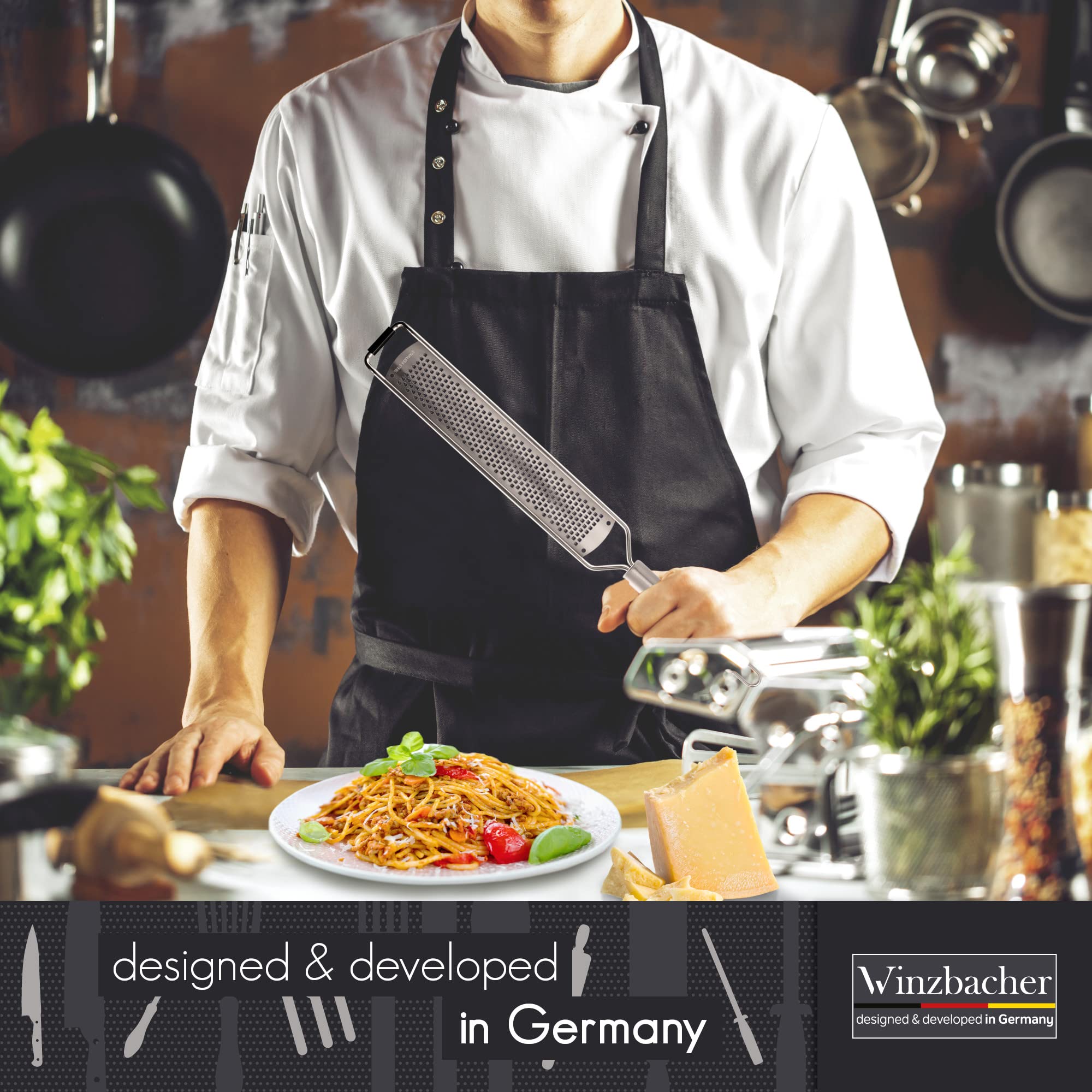 Winzbacher® DAS ORIGINAL [2er Set] Edelstahl Reibe | Parmesanreibe, Zitronenreibe, Muskatnuss, Ingwerreibe, Zester | rasiermesserscharfe Klinge | inkl. Sch?tz & Reinigungsbürste