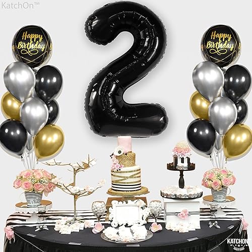 Miniatura 7 de KatchOn Globo Gigante Negro Número 2 de 40 Pulgadas  Globo Negro Número 2, Dos Decoraciones Geniales de Fiesta de Cumpleaños para Niño  Globo Negro