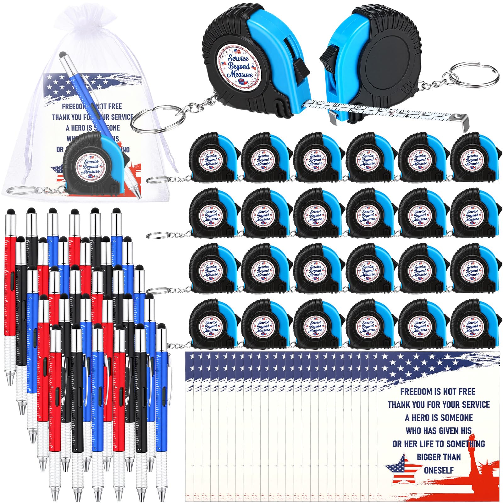 Coffret cadeau de 120 pièces patriotiques avec 30 stylos multi-outils et rubans