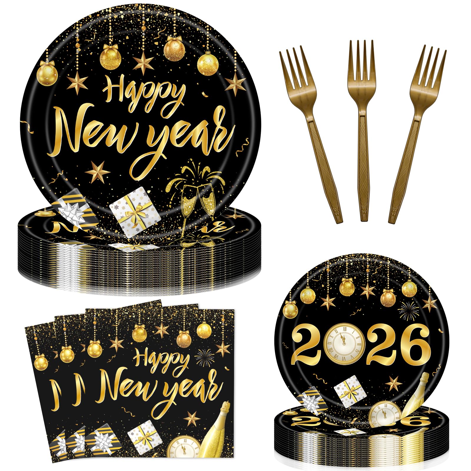 Locker.Ink | Elevate Your New Year Celebration with 24 Must-Have Party Tableware Essentials Happy New Year 96-Piece Set