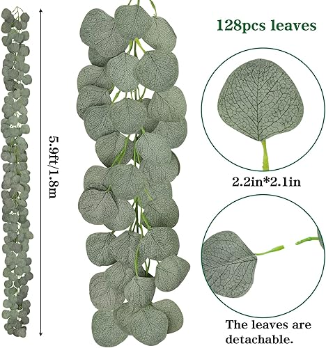 Miniatura 2 de COCOBOO Guirnalda de eucalipto artificial de 83 pies, guirnalda sintética a granel, hojas de eucalipto plateadas, plantas para bodas, arcos,