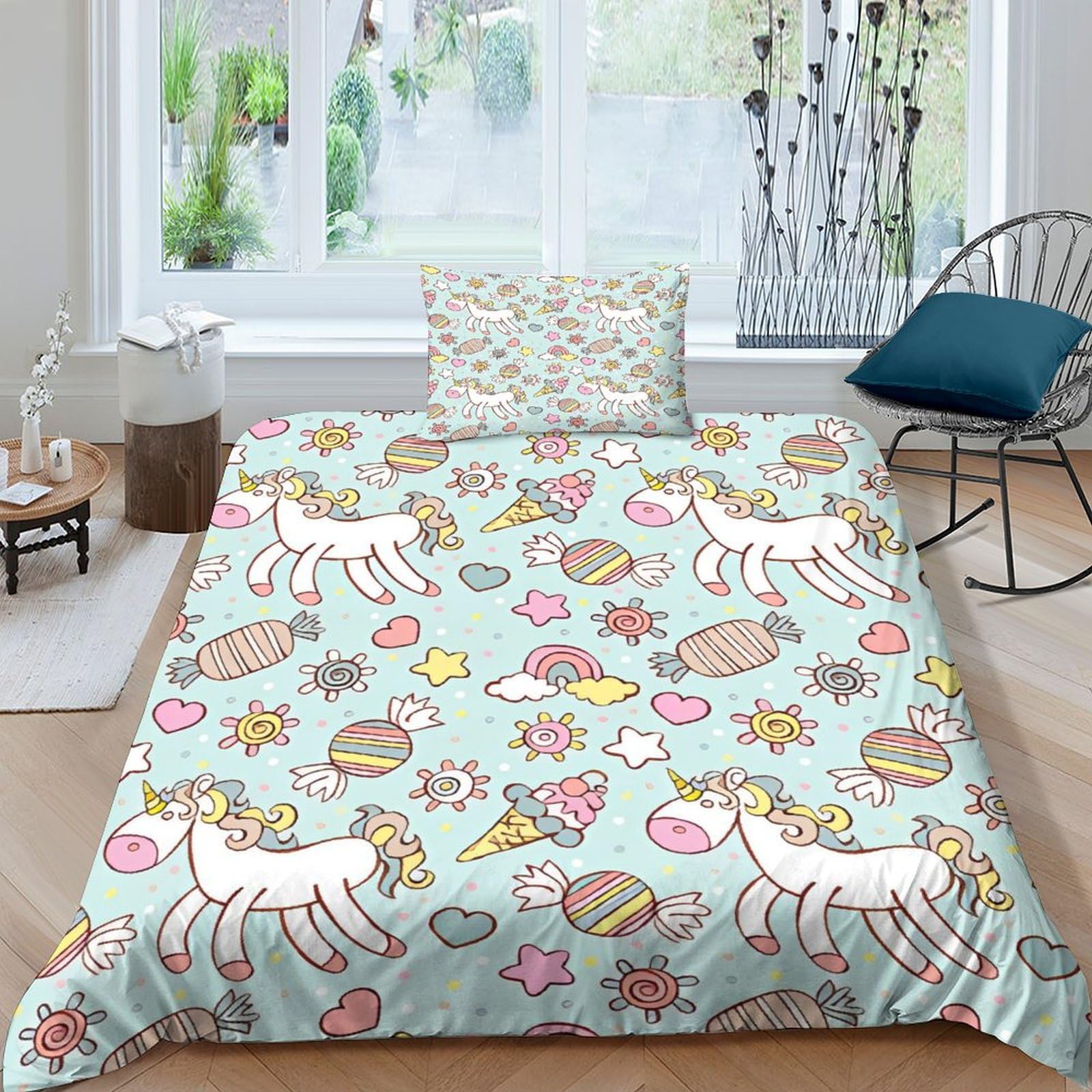 Housse de couette licorne 3D 135x200 cm en microfibre