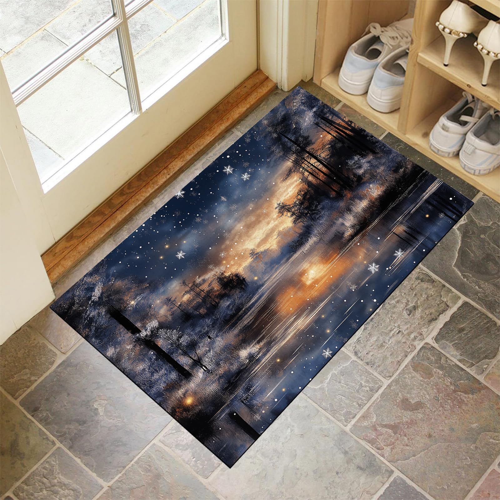 Felpudo Que Atrapa La Suciedad: Alfombra De Entrada Antideslizante, Lavable A Máquina, Felpudo Con Paisaje De Montaña Nevado De Esquiador, Felpudo Absorbente De Bienvenida Para Puerta De Entrada,
