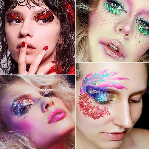 Miniatura 2 de Gel SUPGIFT con purpurina para el cuerpo, 5 colores, 7.8 onzas, holográfico, grueso, láser, pegamento de lentejuelas para maquillaje, sombra de