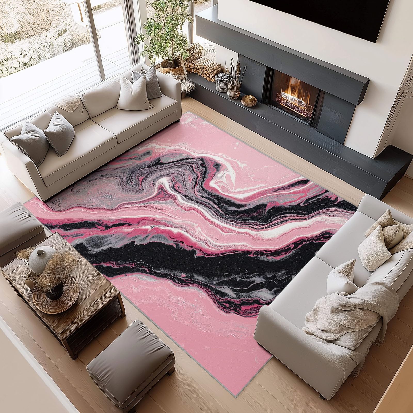 Générique Dywan do salonu z krótkim włosiem - 120 x 160 cm Śliczny płynny marmur, dziecięcy antypoślizgowy dywan do salonu duży do sypialni biura hotel korytarz wystrój różowy