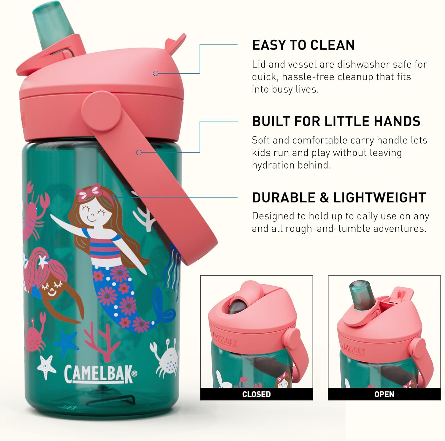 CamelBak Thrive Flip Straw Kids Bite Valve Tritan Renew Water Bottle 14oz - Image 3