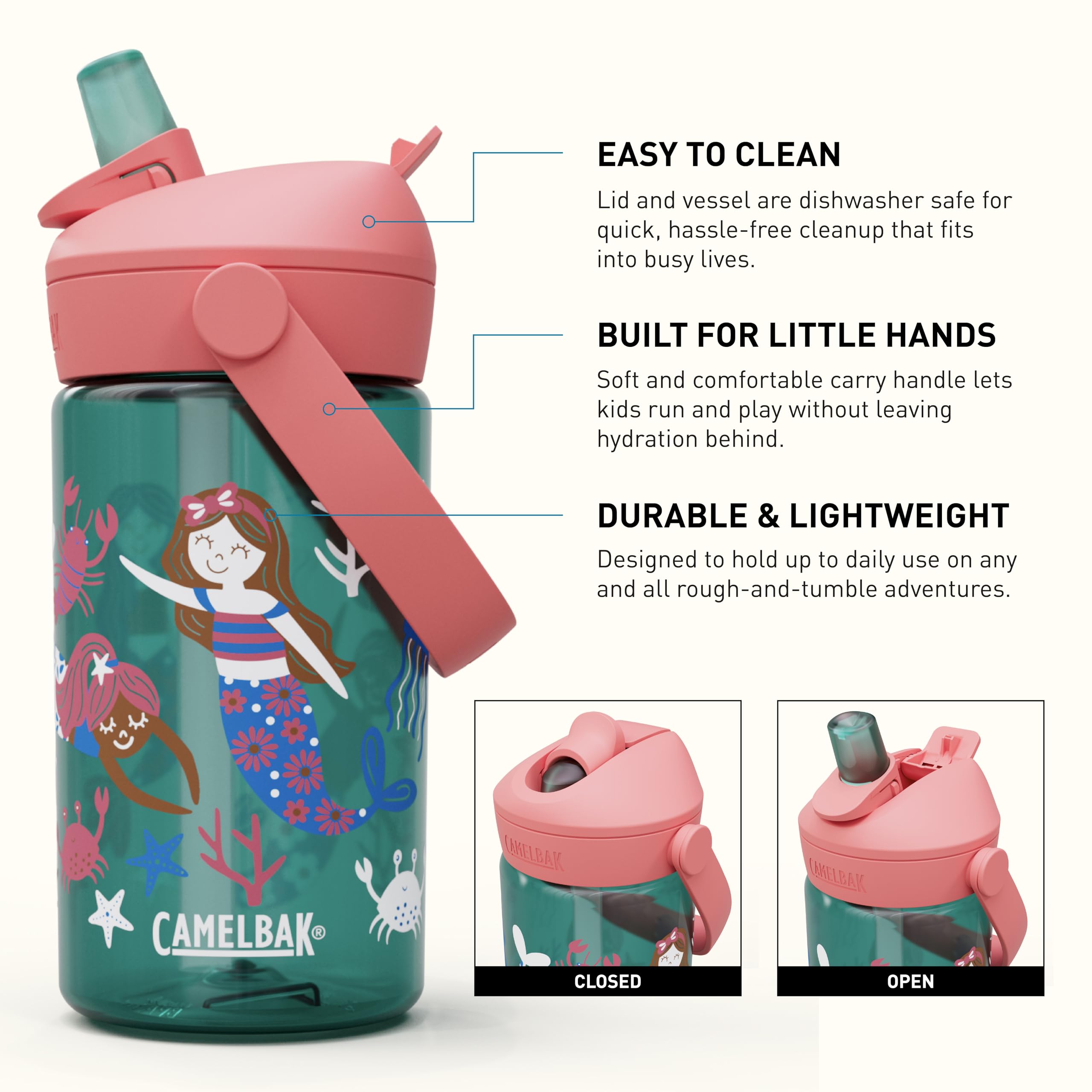 CamelBak Thrive Flip Straw Kids 415 ml – bouteille de sport – étanche – taille adaptée aux enfants – bouchon facile à boire – idéal pour les déplacements – Mermaid Friends, taille: OS