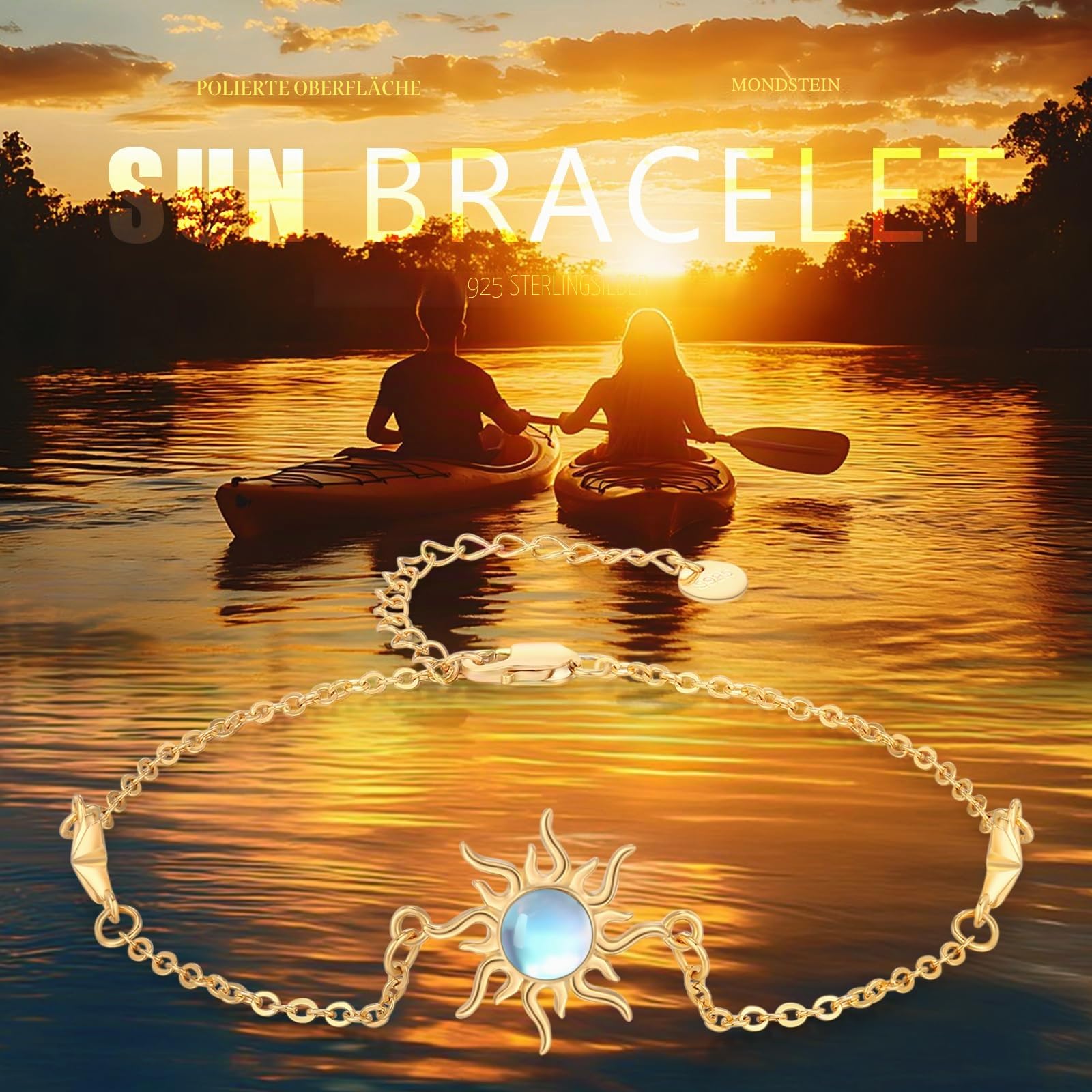 REDSUN Sonne Armband 925 Sterling Silber Opal Sonne Armband Gold Verstellbar Armband Blue/White Opal Schmuck Geschenk Geburtstag Weihnachten für Frauen Mutter Frau Mädchen