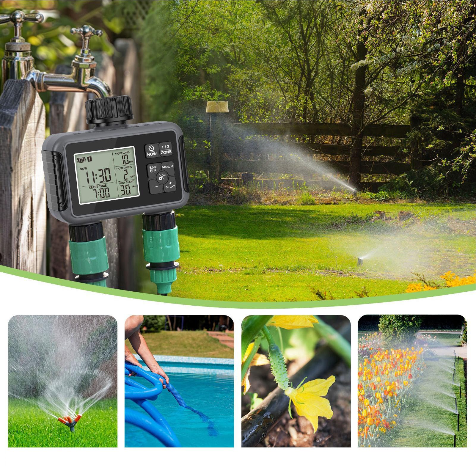 Alomejor Irrigation Timer with Double Outlets for Garden