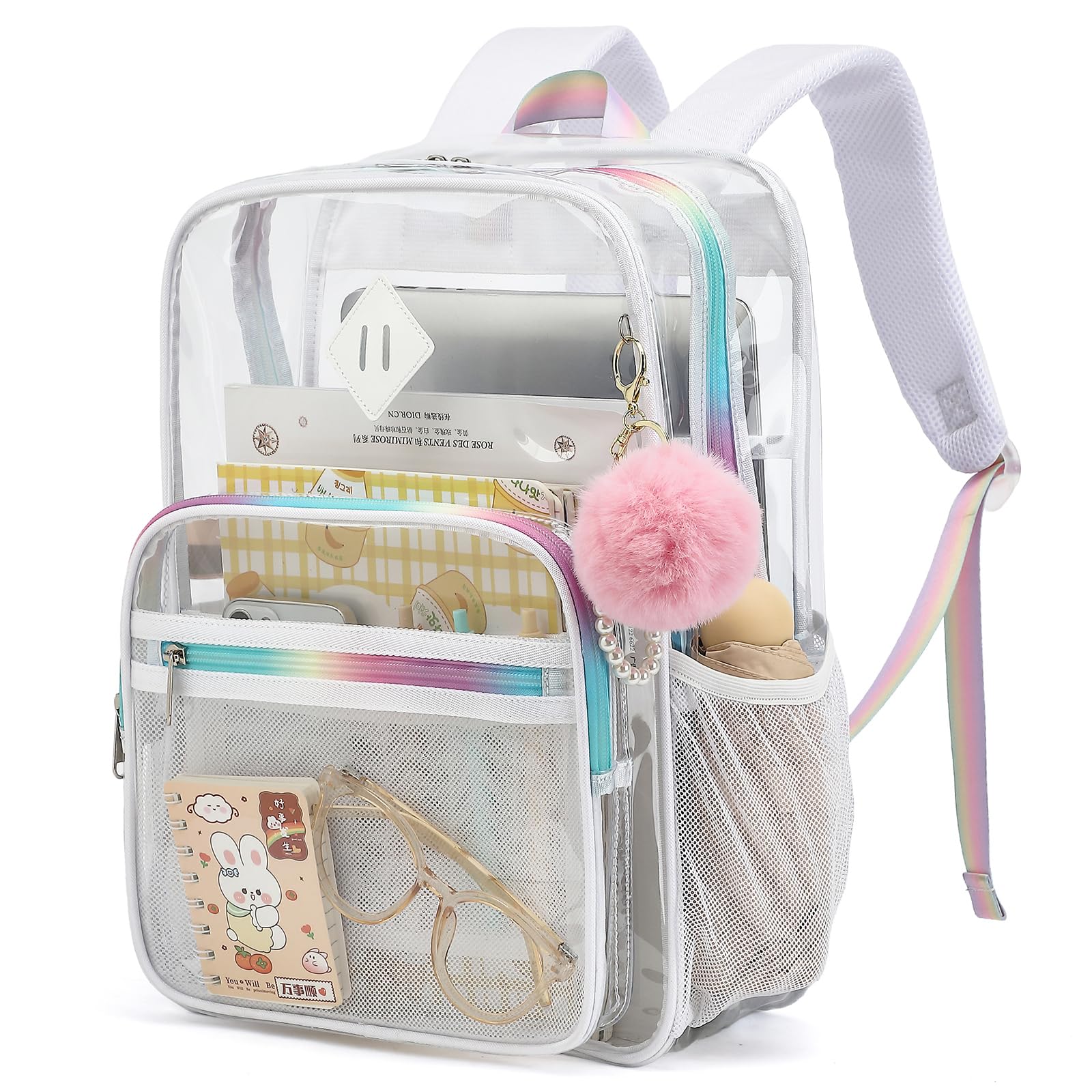 White Clear Backpack for School Heavy Duty PVC Transparent Bookbag See Through Backpack for Girls Women College Work