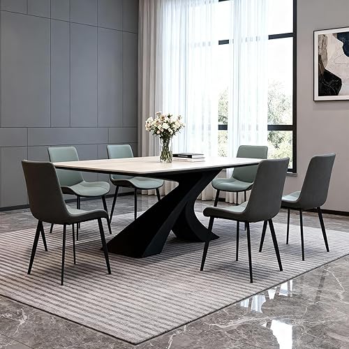Vista 128 de Sillas de comedor, modernas sillas de comedor de piel sintética con patas de metal resistentes, asiento tapizado, sillas laterales decorativas