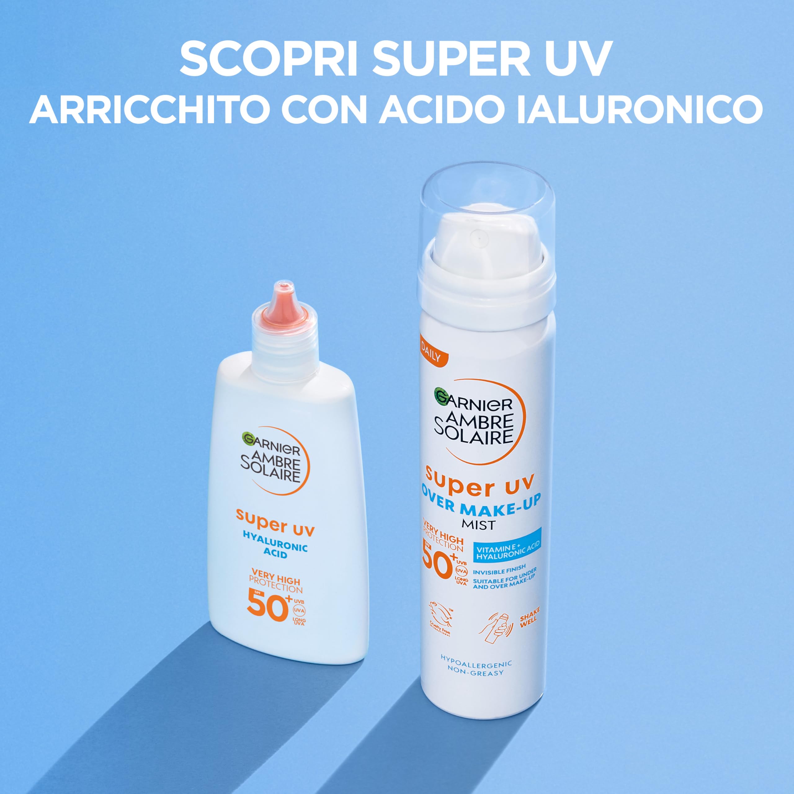 Garnier Spray Fissante Make Up con Protezione Solare SPF50+, Protezione da Macchie Scure, Trucco Perfetto a Lungo, Formula Vegana con Glicerina, Vitamina E e Acido Ialuronico, Ambre Solaire, 75 ml