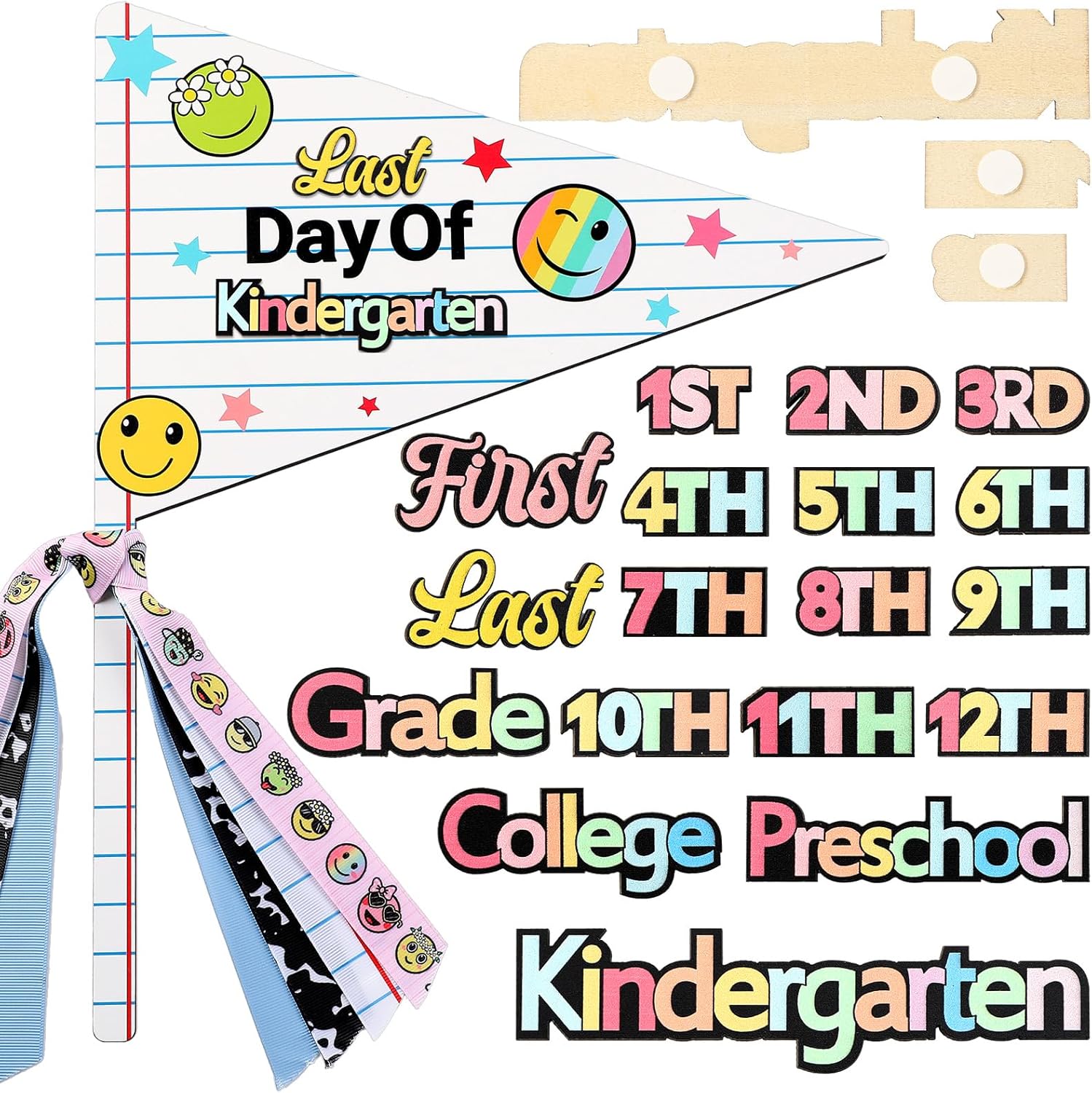 Hahafelt 23 Pcs Pencil Style First & Last Day of School Wood Flag Kit