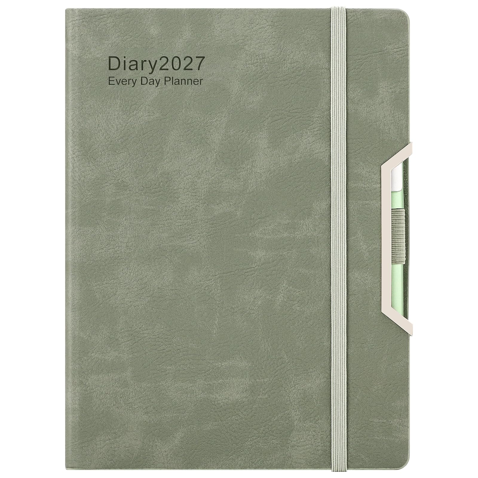 Academic Diary 2027,Diary 2027 Day Per Page, Hardcover Organized from Jan 2027 to Dec 2027, Agenda A5 Daily Monthly Planner with Monthly Tabs, Inner Pocket,Pen,Pen Loop,Stickers (Green)