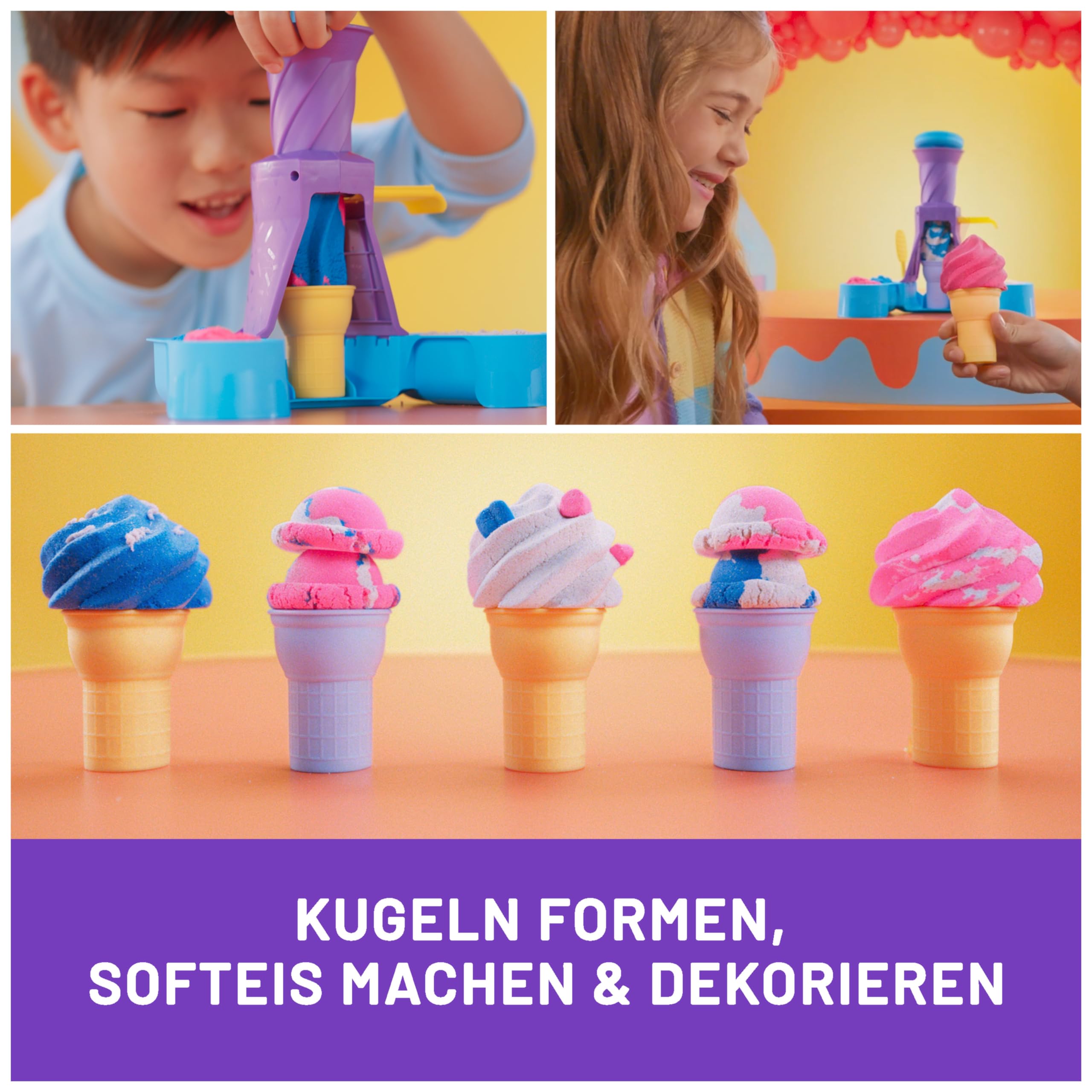 Kinetic Sand Meerjungfrauen Koffer - mit 1 kg original kinetischem Sand aus Schweden in 3 Farben & Softeis Station - mit 396 g original magischem Sand in DREI Farben und umfangreichem Zubehör