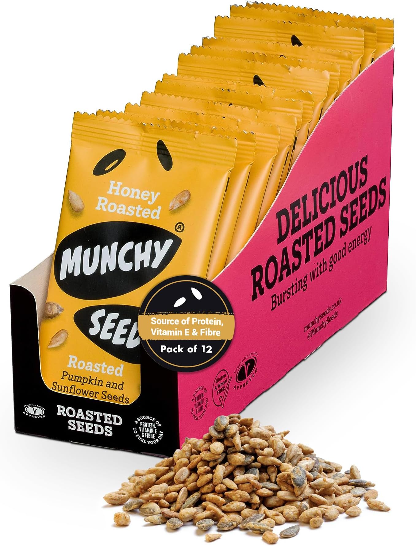 Honey Roasted Snack Packs, 12 x 25g - Lunchbox Ready, Sweet Seed Mix, Great for On-the-Go, Perfect for Breakfast, Desserts, Rich in Antioxidants, Nutty Honey Flavour Seeds