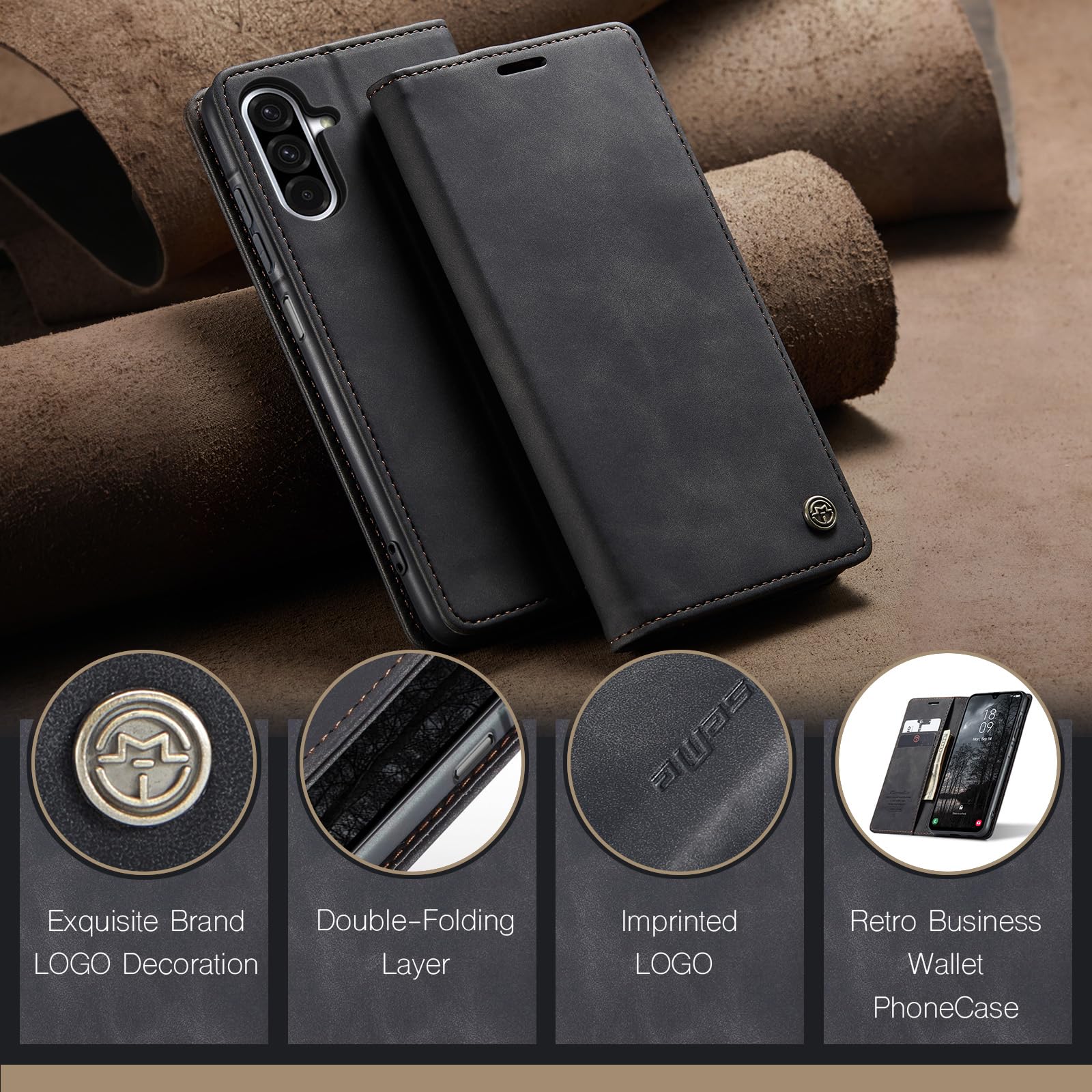 Azororo Cover per Samsung Galaxy A26 5G, Premium PU Pelle Custodia, Magnetica Carta Fessura Portafoglio Case, Flip Cavalletto Custodia per Samsung Galaxy A26- Nero