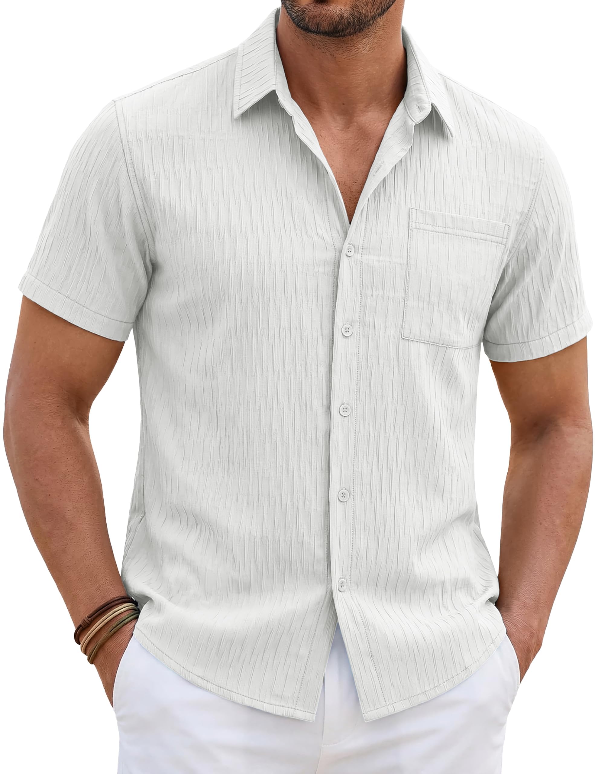 TACVASEN Hemd Herren Kurzarm Sommerhemd Freizei Strand Button down Leichtes Hemden Regular fit Strukturiert Kurzarm Shirt