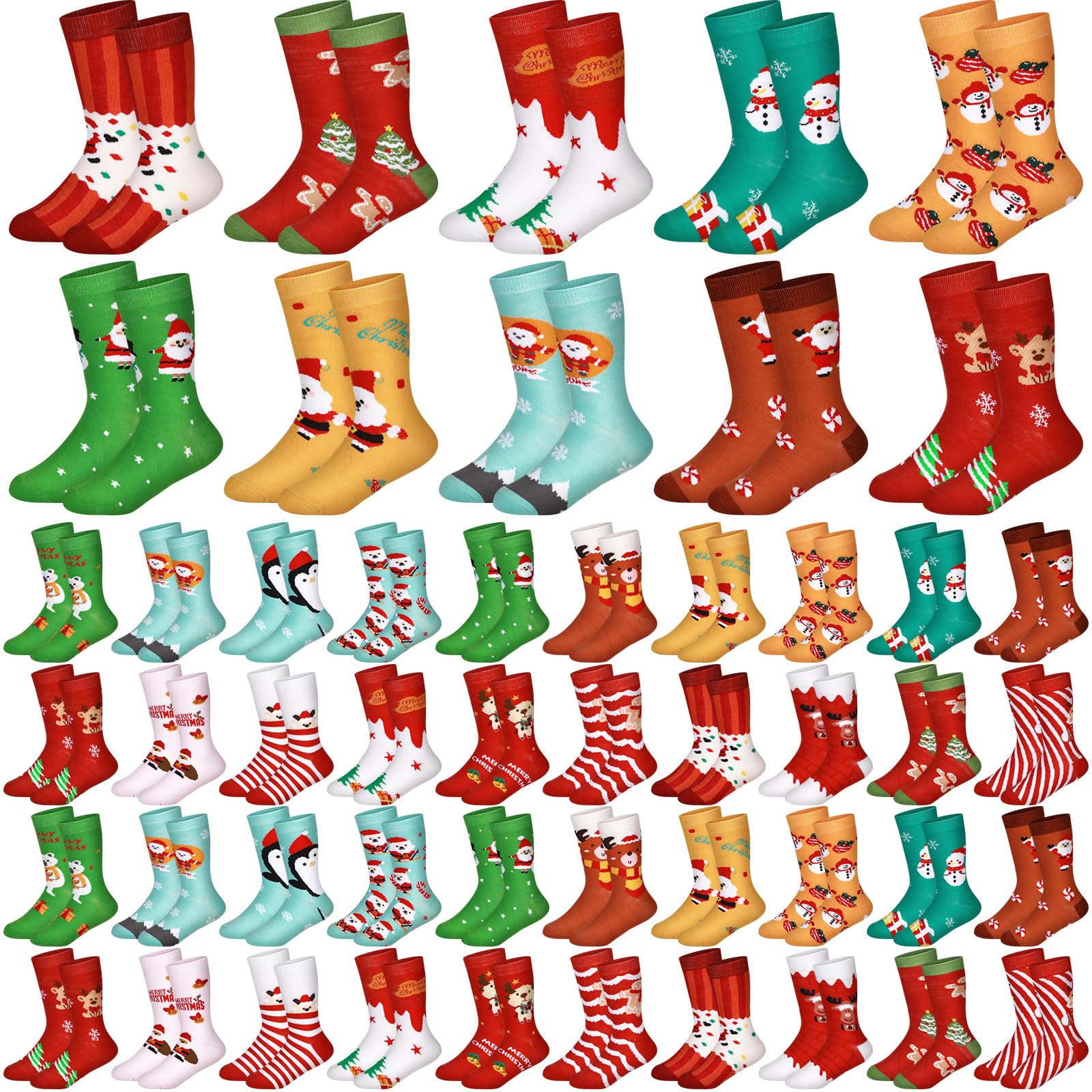 Photo 1 of 60 Pairs Kids Christmas Socks Warm Soft Holiday Socks Colorful Cotton Socks Winter Xmas Children Socks for Boy Girl Gifts