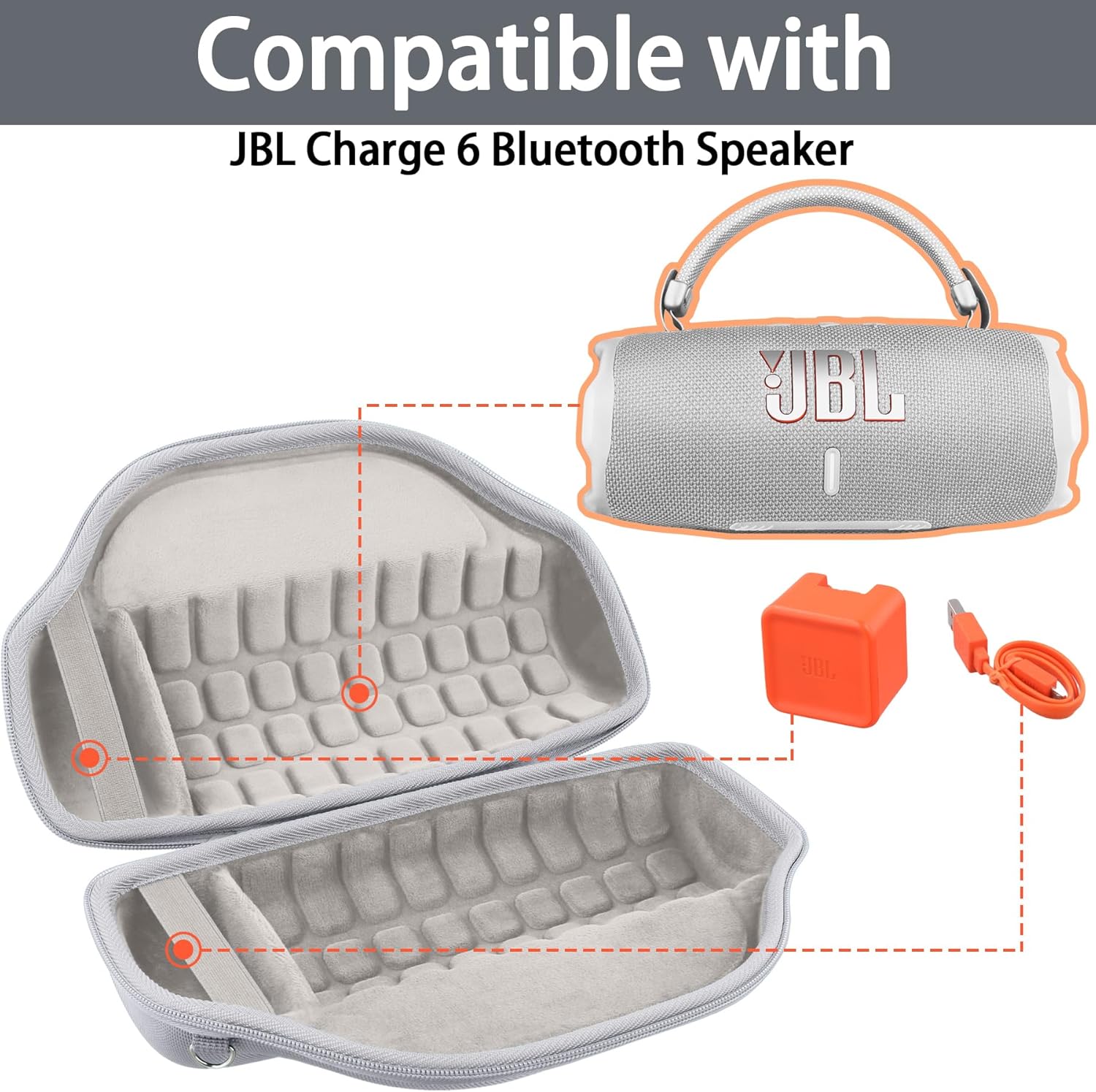 co2CREA Case for JBL Charge 6 Waterproof Portable Bluetooth Speaker, Hard Travel Bag with Detachable Shoulder Strap (White Case) - Image 4