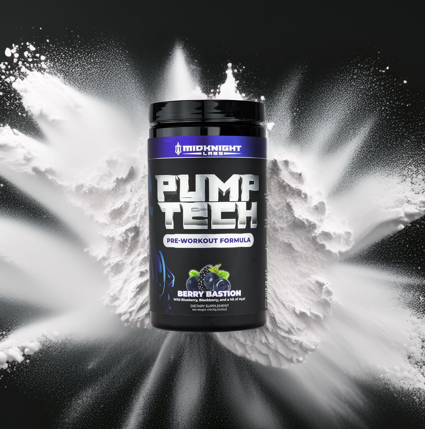 PumpTech - Pre-Workout for Pump and Focus - L-Citrulline, Betaine, L-Tyrosine, Alpha-GPC, Caffeine, Theobromine, Huperzine A, Mucana Extract - 440g (Berry Bastion)