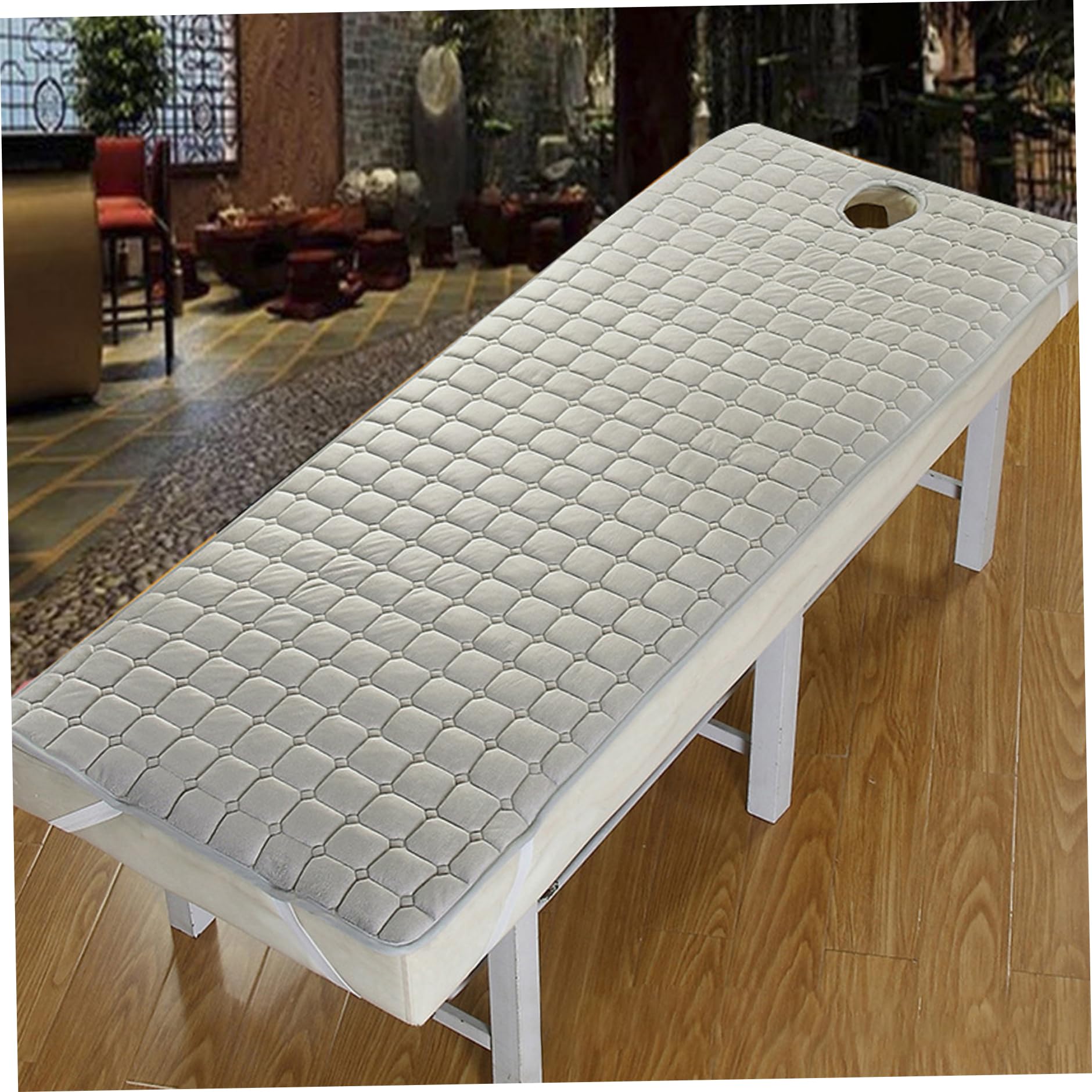 Cuscino per lettino da massaggio con foro, topper in schiuma per letto ciglia, 80 x 190 cm, fogli antiscivolo, cuscinetto in fibra di poliestere per massaggi, SPA, salone - grigio