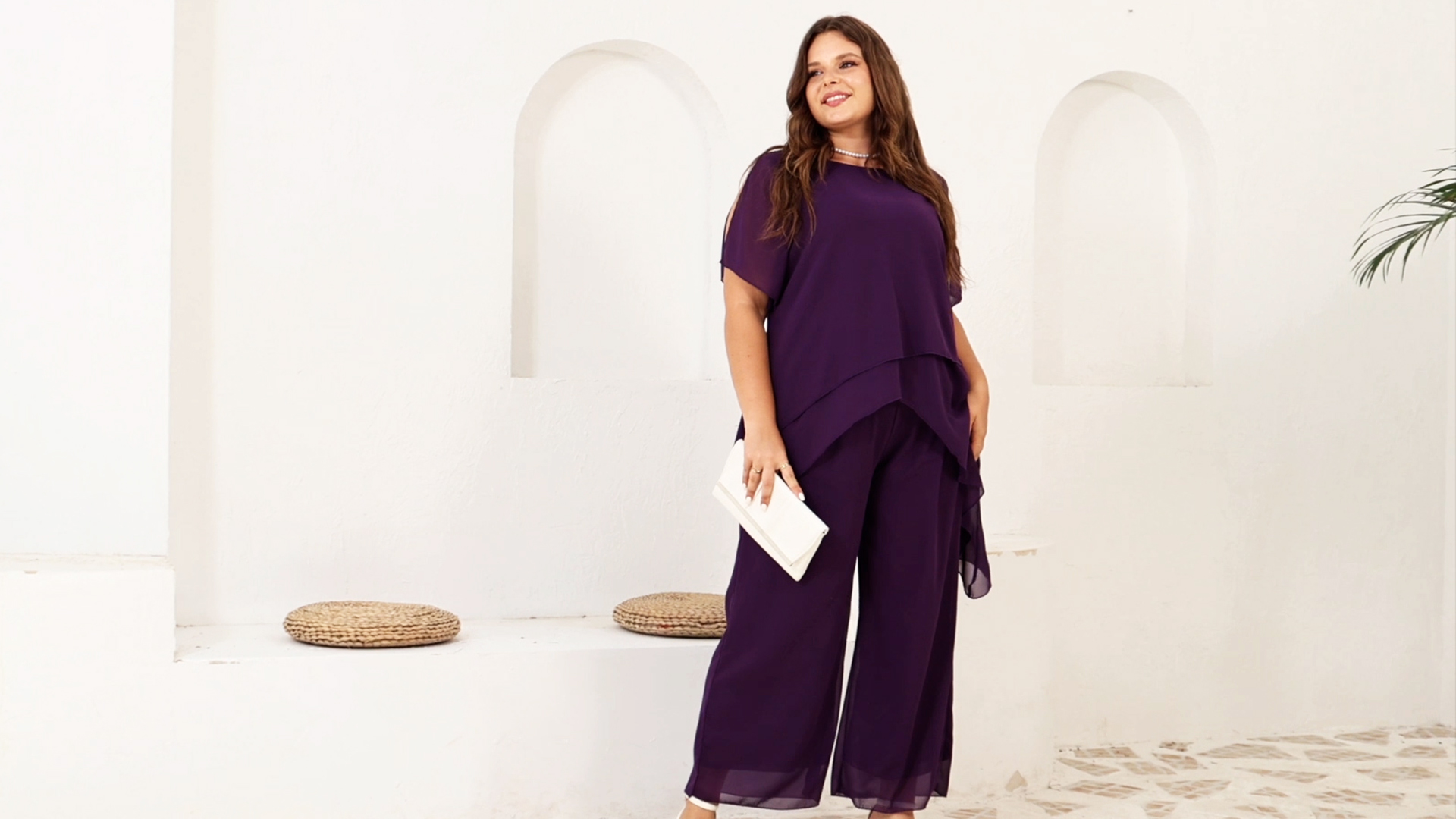 ZOMVA Plus Size Dressy Chiffon Pant Suit 2 Piece for Wedding